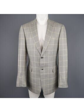 BRIONI US 40 / IT 50 Gray Window Pane Wool & Silk Blazer / Sport Coat